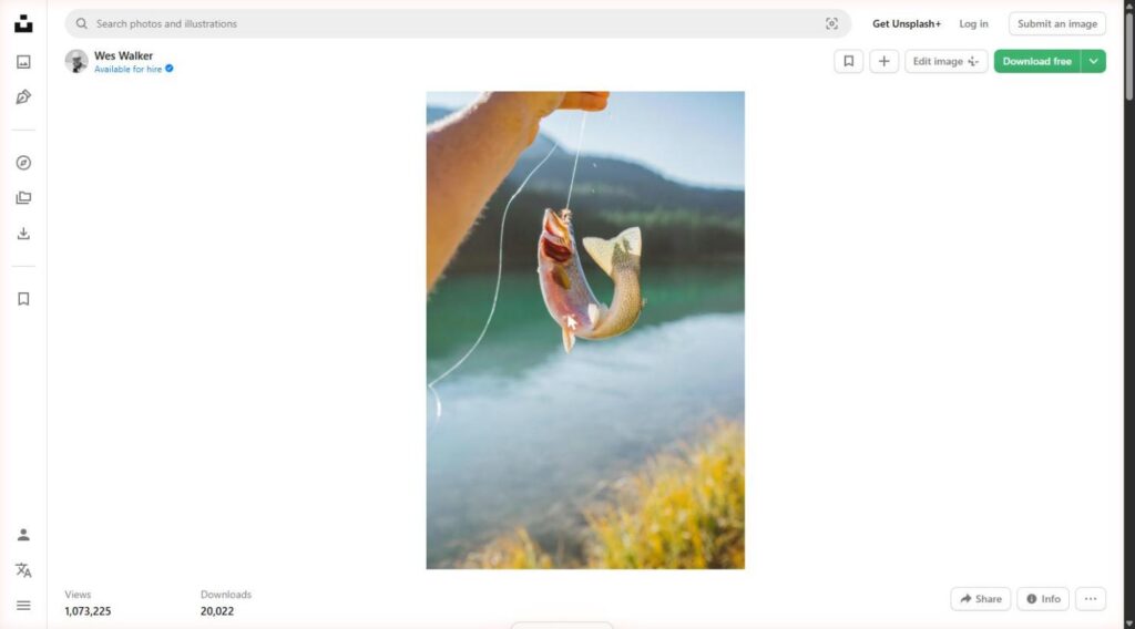 Fish caught on a fishing line with mountain lake in background